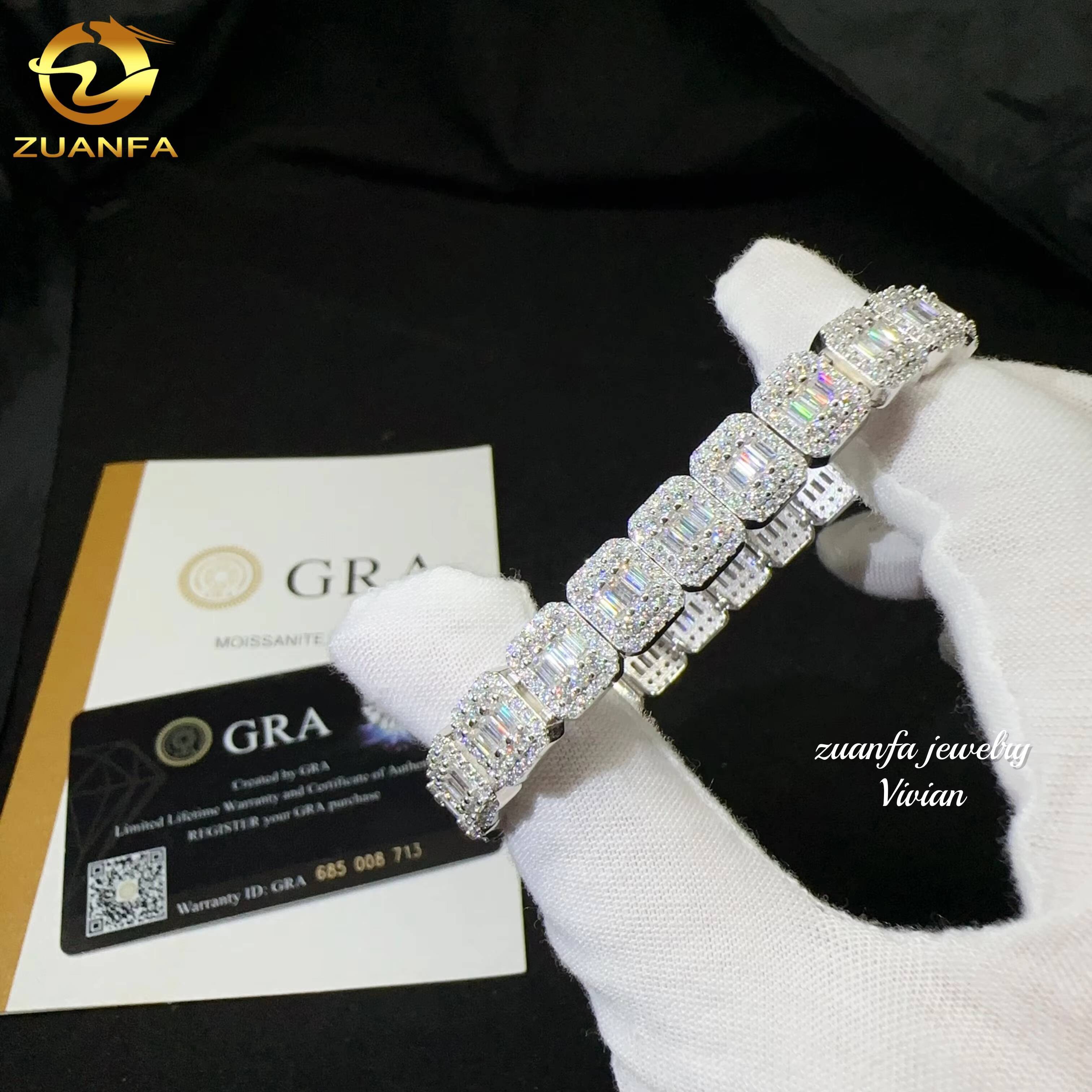 Fashion Fine Jewelry Sterling Silver 925 Vvs Moissanite Lab Diamond Hip Hop Iced Out Jewelry Cuban Link Chain Bracelet Men