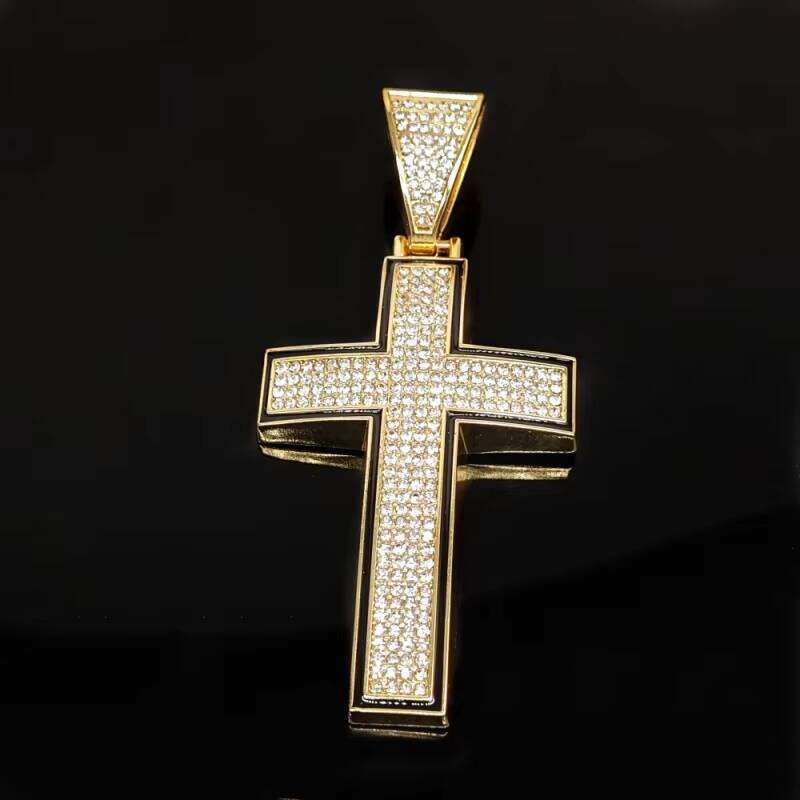 Men's Bold Cross-Shaped Cuban Pendant Necklace Zinc Alloy Chain Moissanite Hip-Hop Style