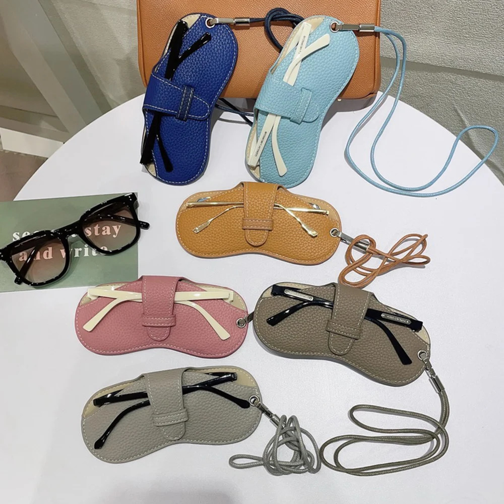 Portable Sunglasses Box Women Retro PU Leather Glasses Case Eyewear Pouch Bags Glasses Storage Pendant With Wristband Neck Strap 251016