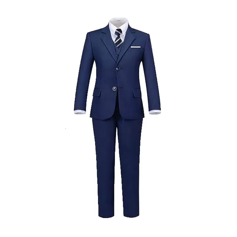 Children Black Blue 4PiecesSet Jacket Vest Pants Tie Pograph Wedding Suit Boys Festival Birthday Dress Kids Host Costume 251017