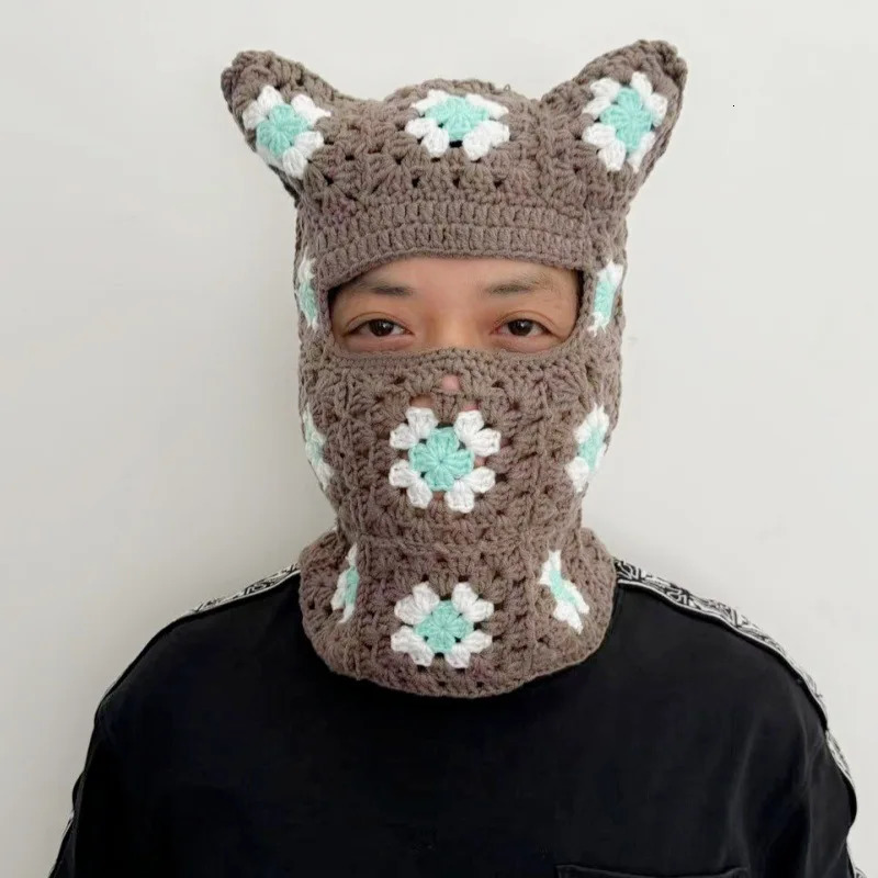 Handmade Beanie Hat Full Face Cover Hat Balaclava Hat Y2K Harajuku Punk Gothic Knitted Cap Winter Female Men Fashion Cold Hat 251014