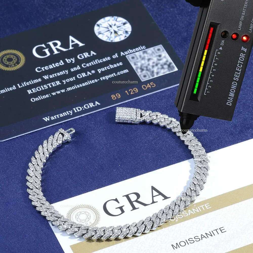 NUOYA Hight Quality 6MM VVS Moissanite k Hip Hop Jewelry Women White Gold Sier Cuban Chain Necklace For Gift