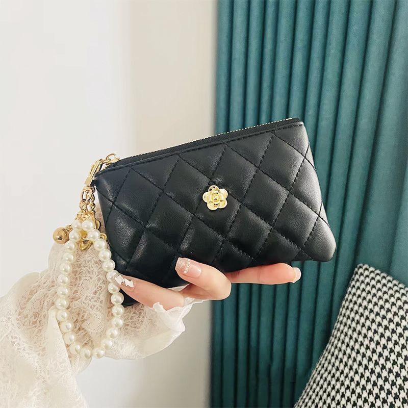 Luxury Brand Designer Bag Camellia Diamond Small Style Women's Student Portable Card Holder Keychain Earphone Storage Bag Compact Coin Purse