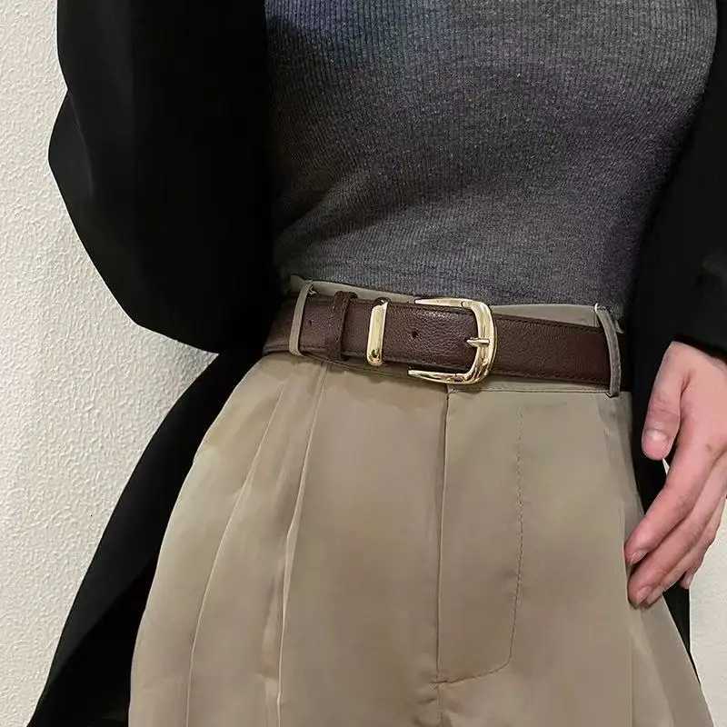 1pcs Womens Belt Fashion Pin Buckle Thin Belt Genuine Luxury Soft Belt Women with Cargo Pants Jeans Belts Black PU Leather Belt W251018