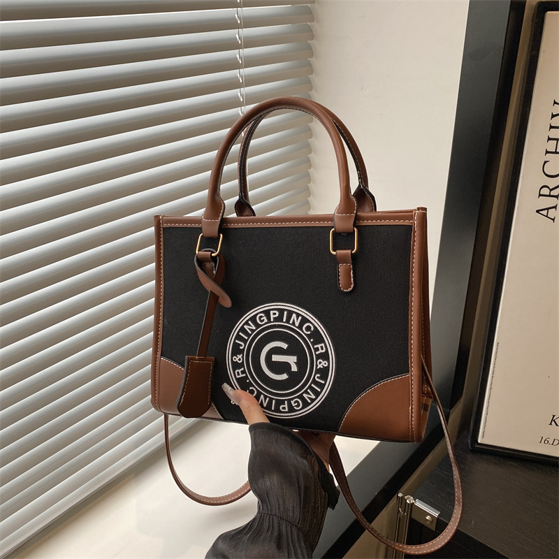 Luxury Brand Designer Bag Large Capacity Printed Letter 2025 New Fashion Single Shoulder Canvas Patchwork Color Block Handheld Tote Bag