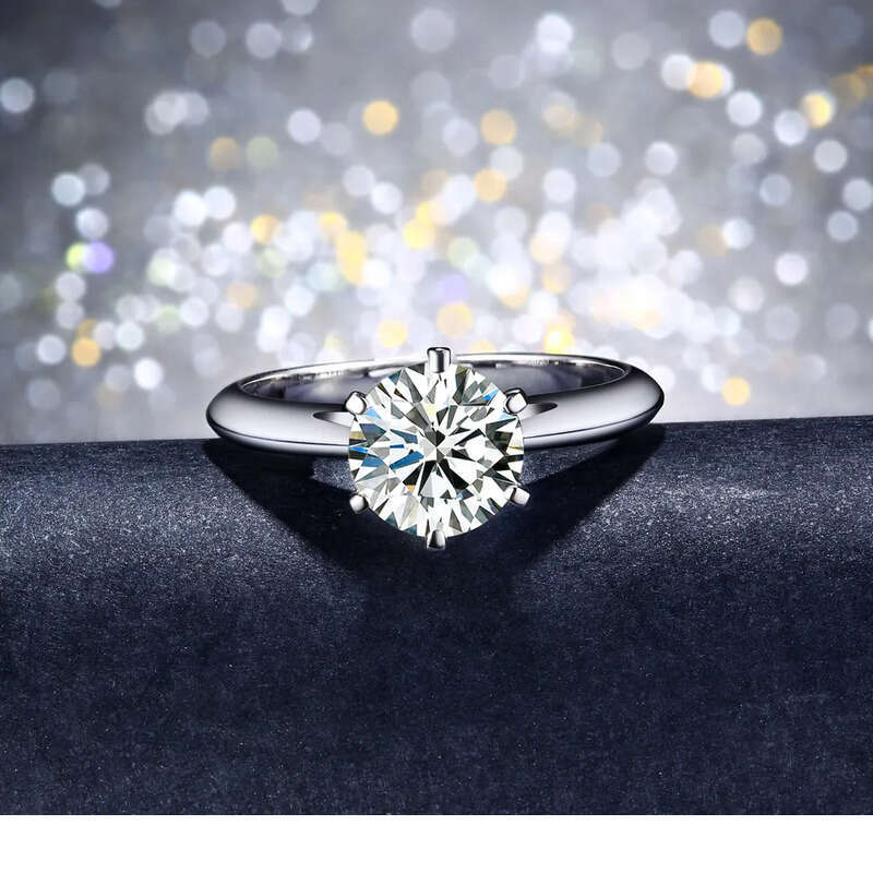 Real S Sterling Sier Classical Six Claw Ladies Jewellery Round Cut White Lab Moissanite Dia Solitaire Party Elegant Women Crown Ring Gift