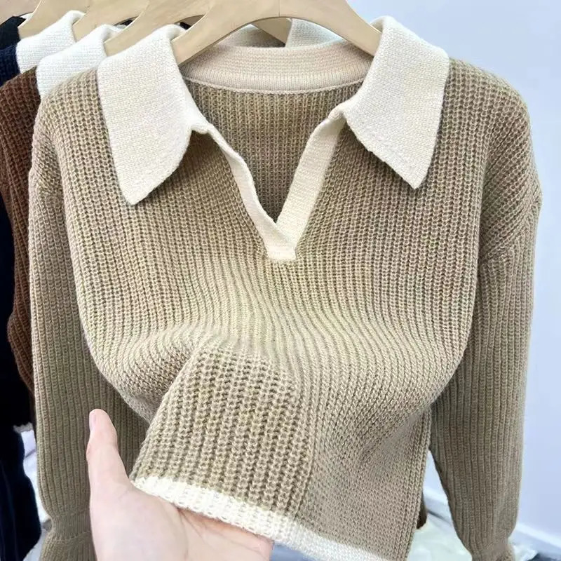 Sweater Knitted Sweater POLO Autumn Winter Korean Edition Lazy Style Soft Glutinous Outer Loose Small Bottom Casual Top 251015