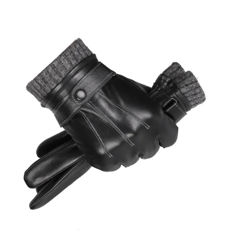 Winter Genuine Sheepskin Leather Gloves Men Warm velvet lined Full Finger Touchscreen Outdoor Cycling Driving Motorcycle Gloves 251015