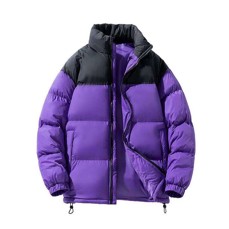 Winter Padded Men Stand Collar Color Matching Quilted Coat Casual Fashion Loose Fleece Cold Resistant Warm Wadded Jacket