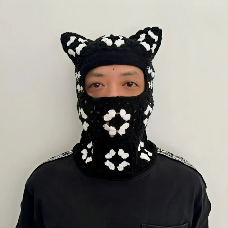 Handmade Beanie Hat Full Face Cover Hat Balaclava Hat Y2K Harajuku Punk Gothic Knitted Cap Winter Female Men Fashion Cold Hat 251014