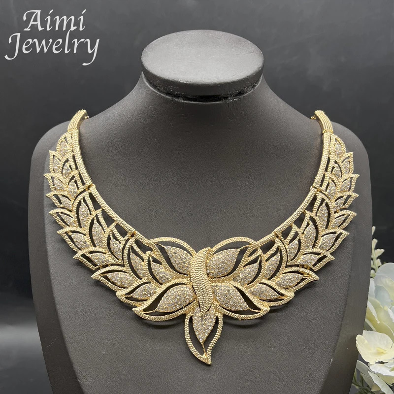 Rhinestone 18K Gold Plated 4Pcs Jewelry Set for Women Necklace Earring Bracelet Ring African Bridal Wedding Party Gifts 251016