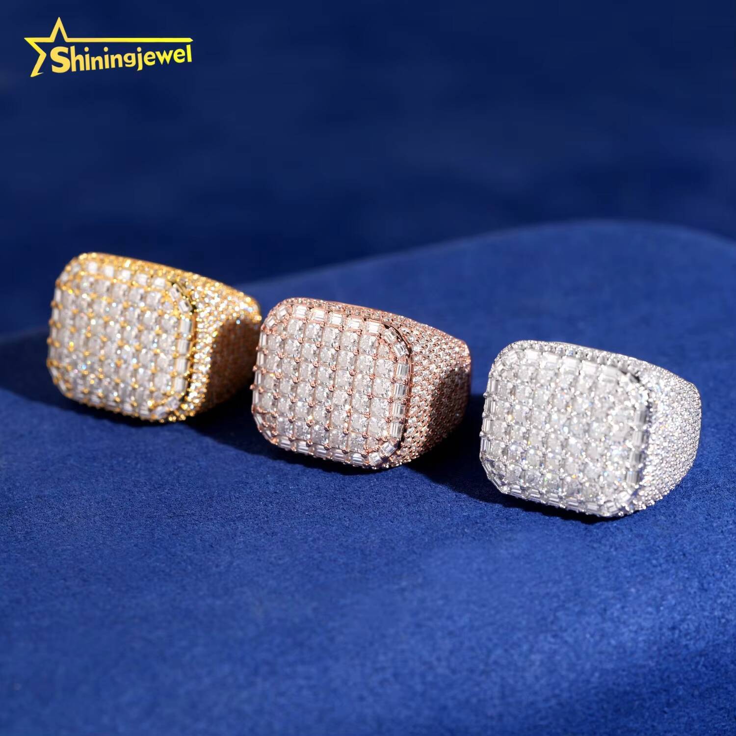 Instock Hip Hop Rings Vvs Moissanite Men Iced Out Rings 925 Silver Square Shape Diamond Engagement Fashion Rings