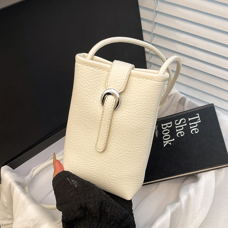 Luxury Brand Designer Bag Lychee Grain Soft Leather Single Shoulder Crossbody Vertical Phone Bag Korean Style Literary Simple Solid Color Fresh Casual
