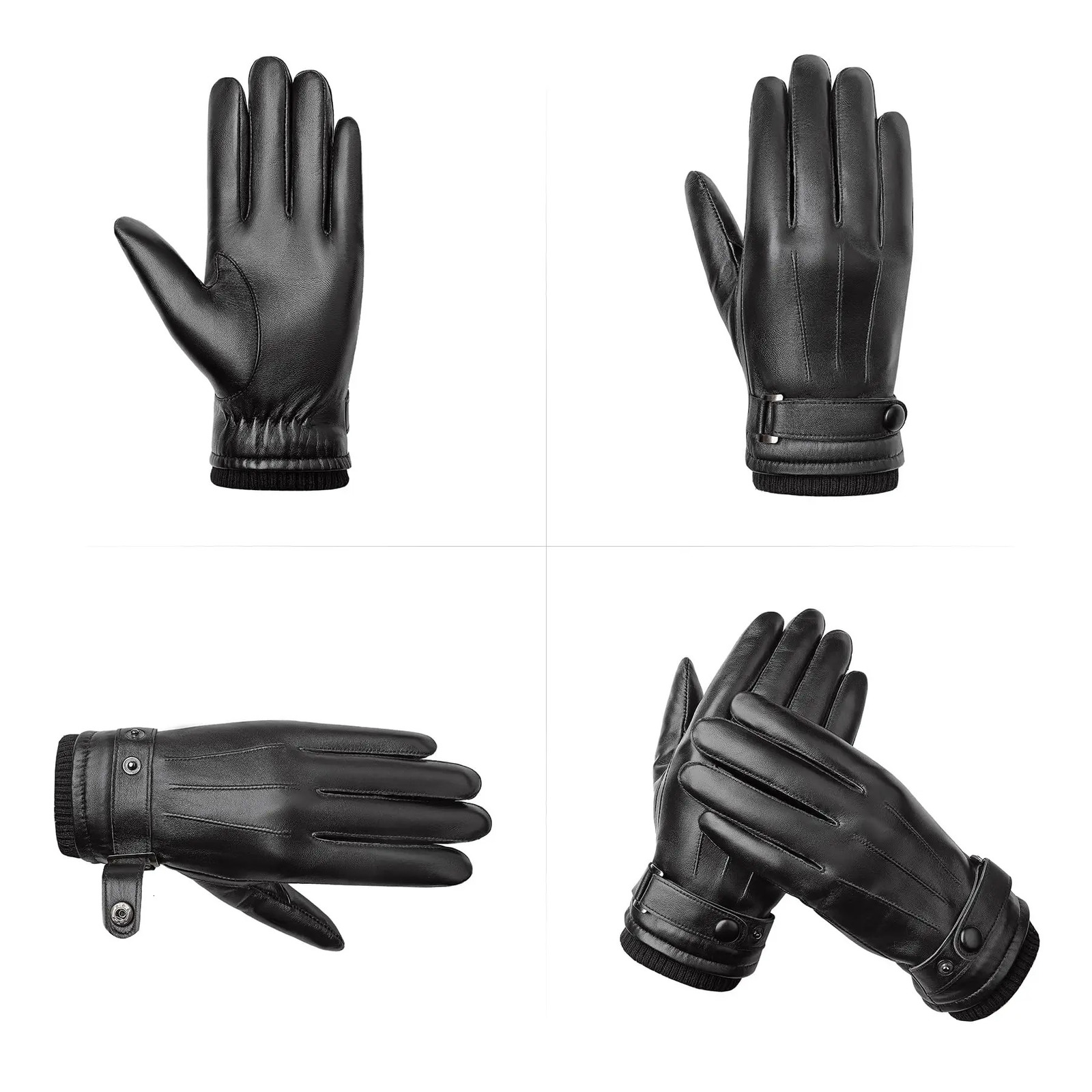 BISON DENIM Genuine Sheepskin Leather Men Gloves Autumn Winter Windproof Warm Flleece Touch Screen Full Finger Gloves for Men 251015