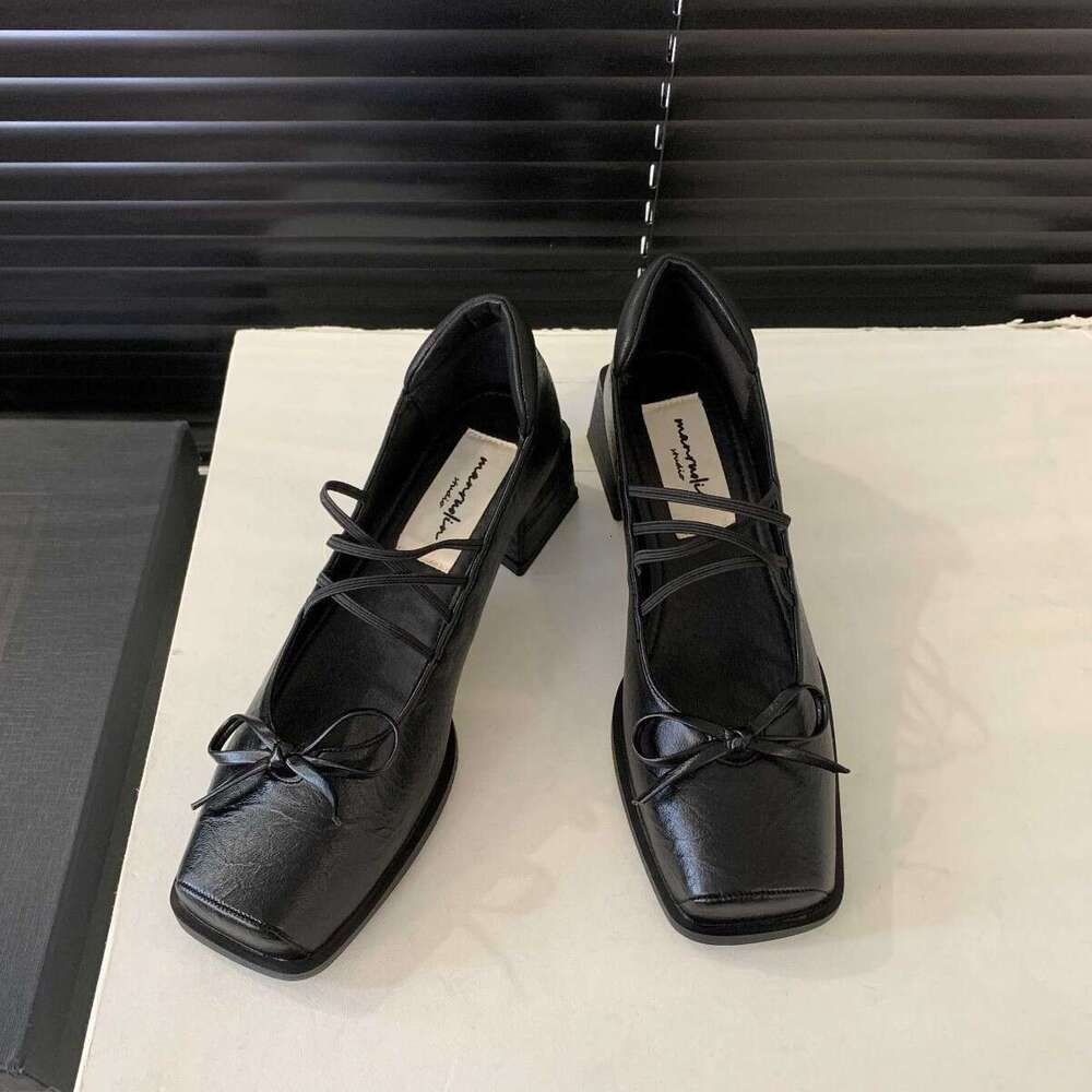 French Style Mary Jane for Women 2025 New Square Toe Chunky Heel Niche Designer Shoe Design Bowknot Shallow Mouth Single Shoes
