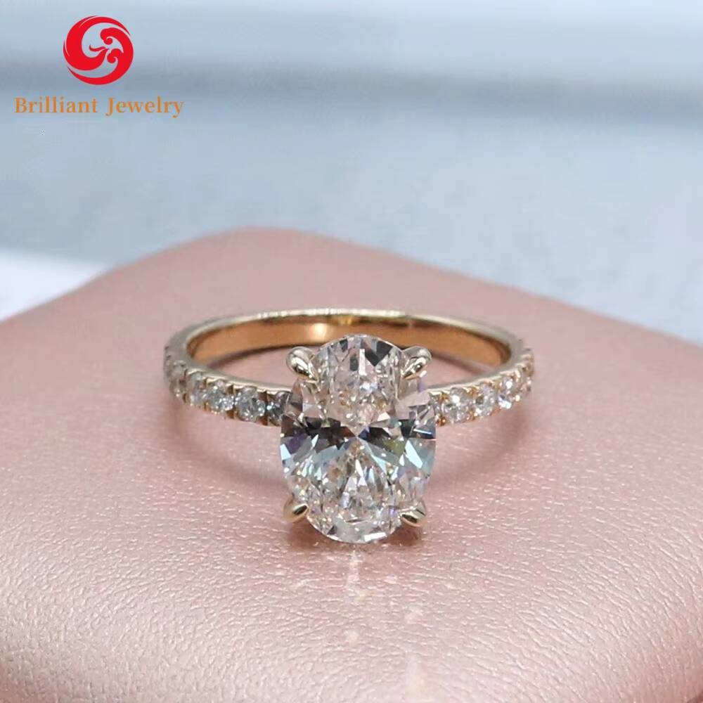 14k Yellow Gold D VVS1 Moissanite Ring 1 Ct 2 Ct Oval Cut Eternity Mossanite Wedding Rings for Women