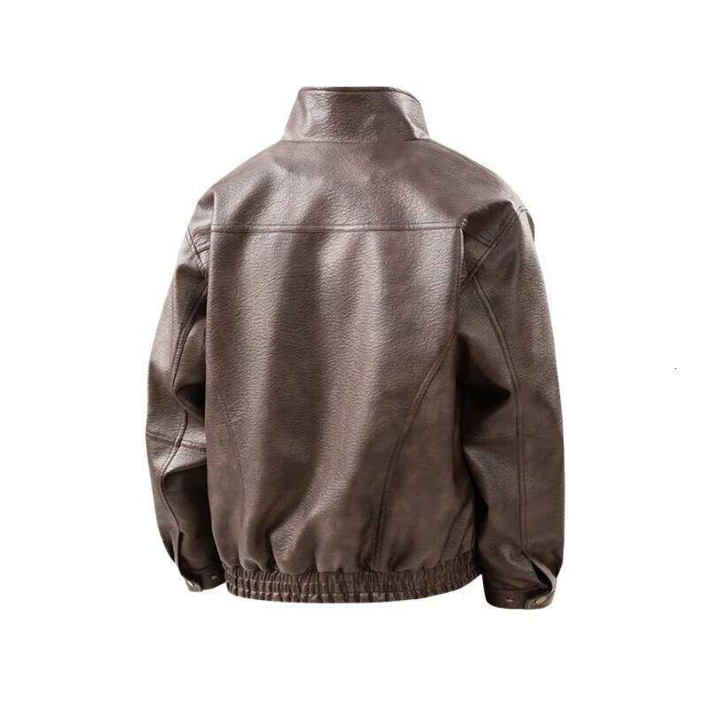Autumn And Winter Standing Collar Windproof Fashion Trend Casual Men's Motorcycle Leather Handsome Softjacket Jacket