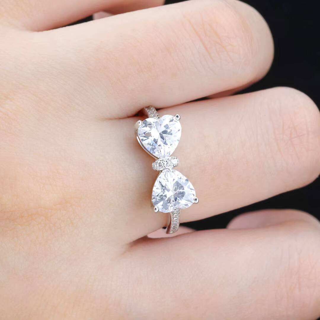 Fine 925 Sterling Silver Jewelry Moissanite Bow Ring for Fancy Bride Ceremony Party Nice Moissanite Wedding Rings for Woman