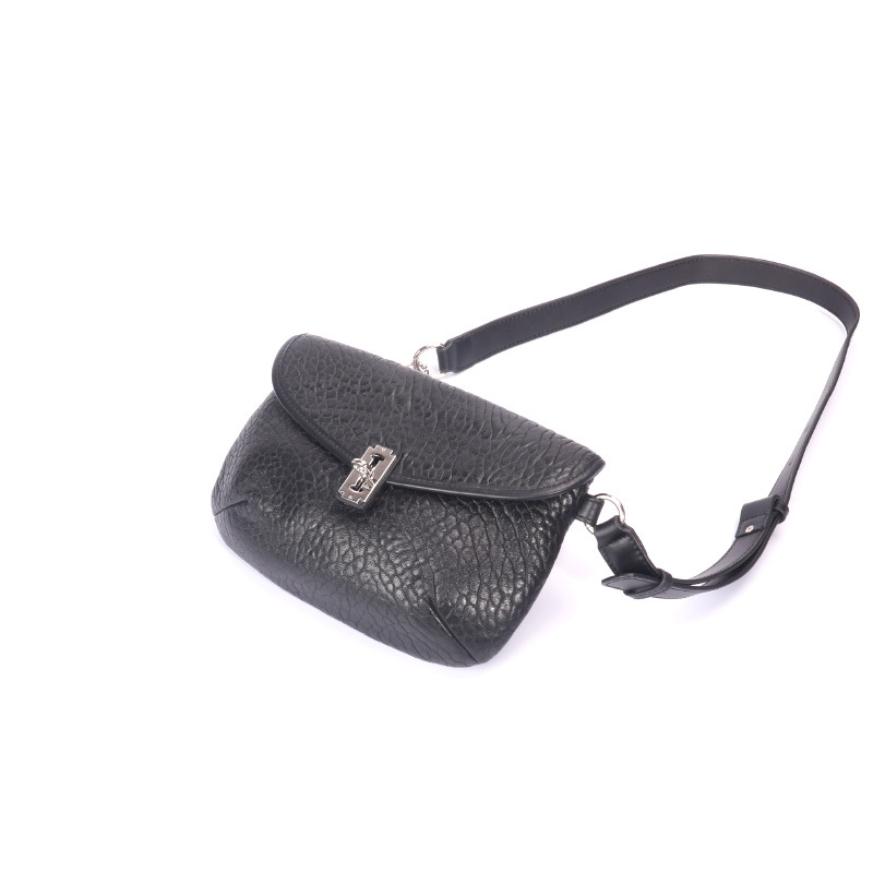 Women Fashion Casual Black Sheepskin Small Capacity Saddle Buckle Bagsain Strap Single Shoulder Armpit Crossbody Bag