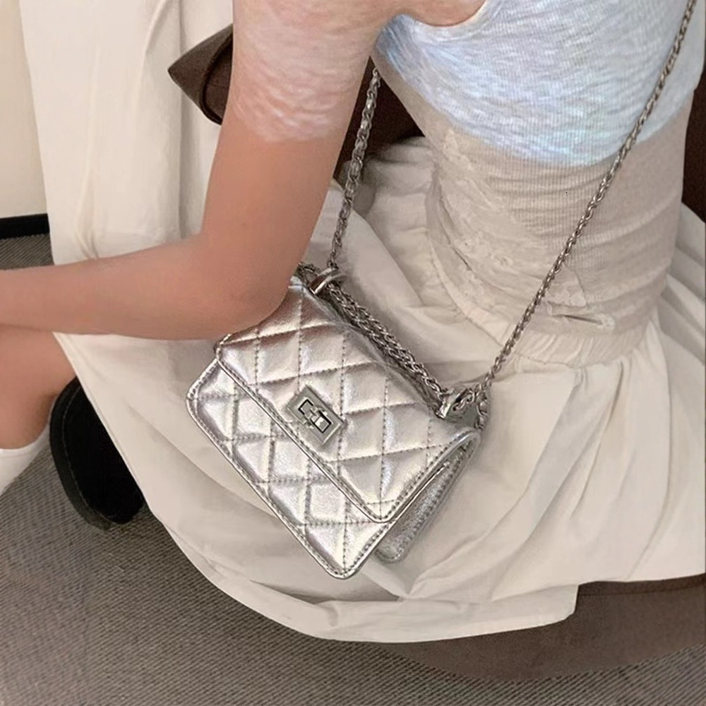 Luxury Brand Designer Bag Mini Silver Bag Women's 2025 New Trendy Fashion High-End Quilted Chain Bag Single Shoulder Crossbody Small Square Bag