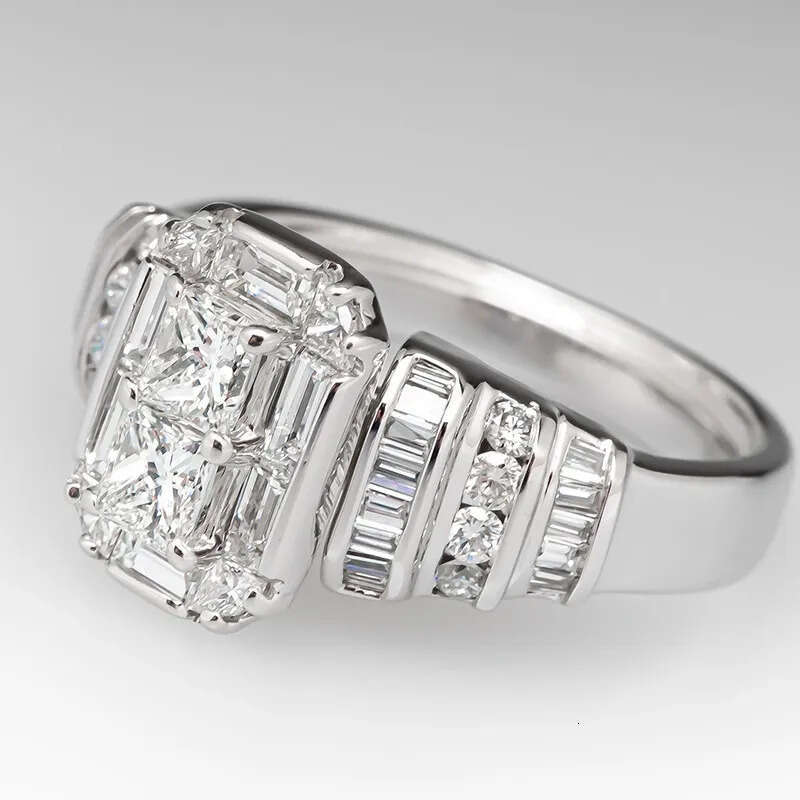 2023 Brand Wedding Rings Jewelry Sterling Sier T Princess Cut White Topaz CZ Dia Gemstones Party Eternity Women Engagement Band Ring Gift