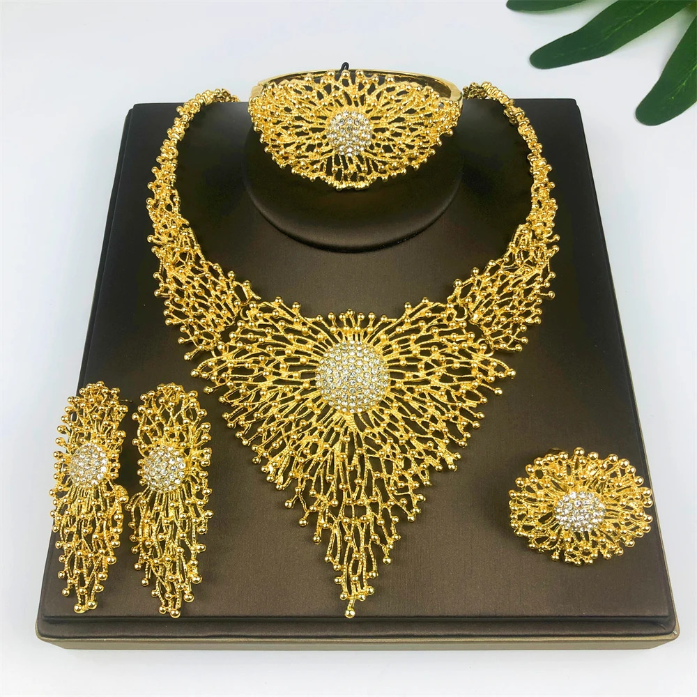 High Quality 18K Gold Plated Jewelry Sets For Women Necklace Earrings Bracelet And Ring Full Set Jewelry Trending 251016