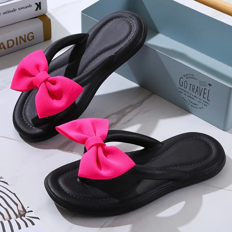 Bow Tie Slippers for Women Sweet Bow Tie Flip Flops Outdoor EVA Non-Slip Beach Shoes, Comfortable Sandals Summer Fashion Sneakers Ideal for Girls