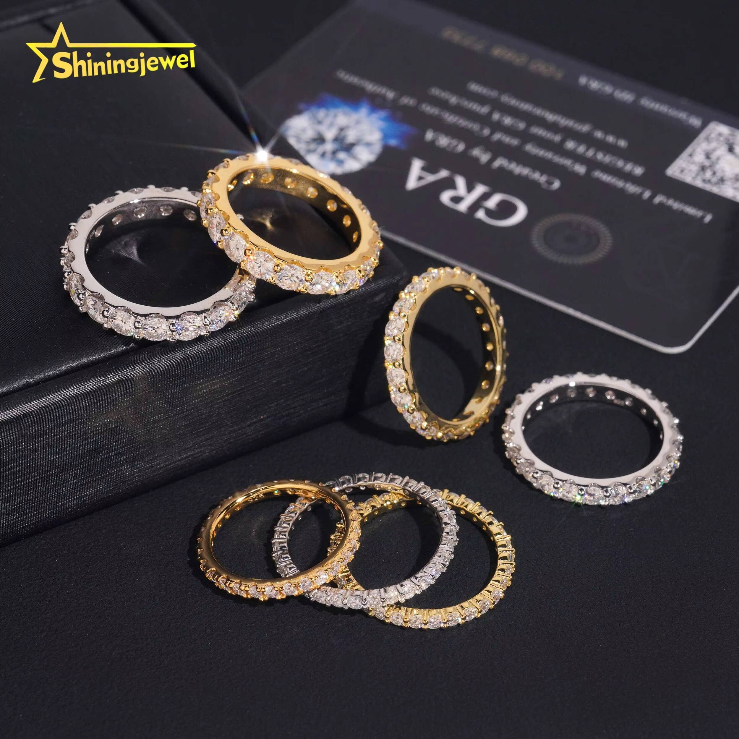 Fine Jewelry 925 Silver Gold Plated Moissanite Eternity Ring Custom Men Women Ring Missanite Iced Out Engagement Ring Bands