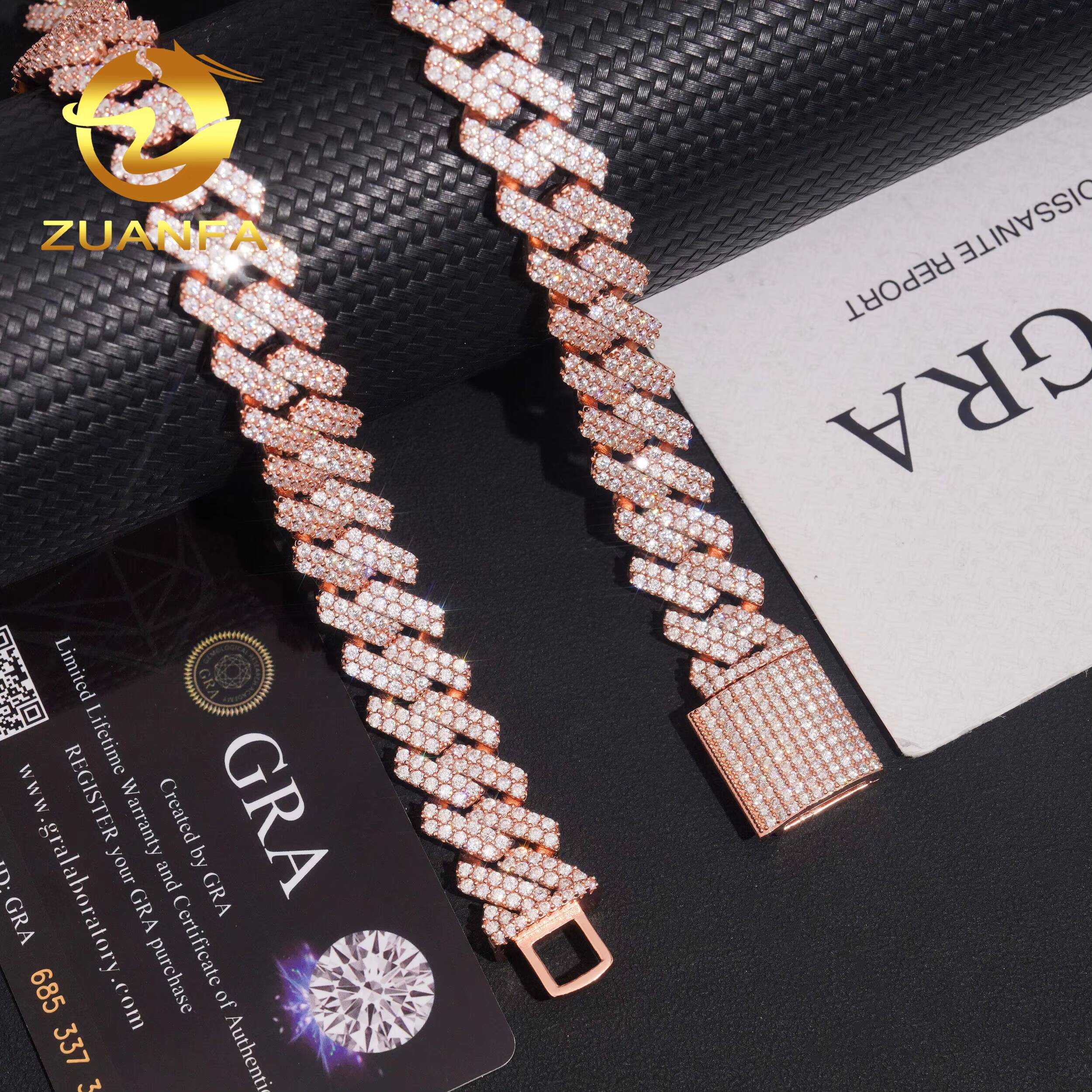 925 Silver Hip Hop Jewelry 15mm Moissanite Cuban Link Chain Iced Out Cuban Bracelet Chain Pass Diamond Tester