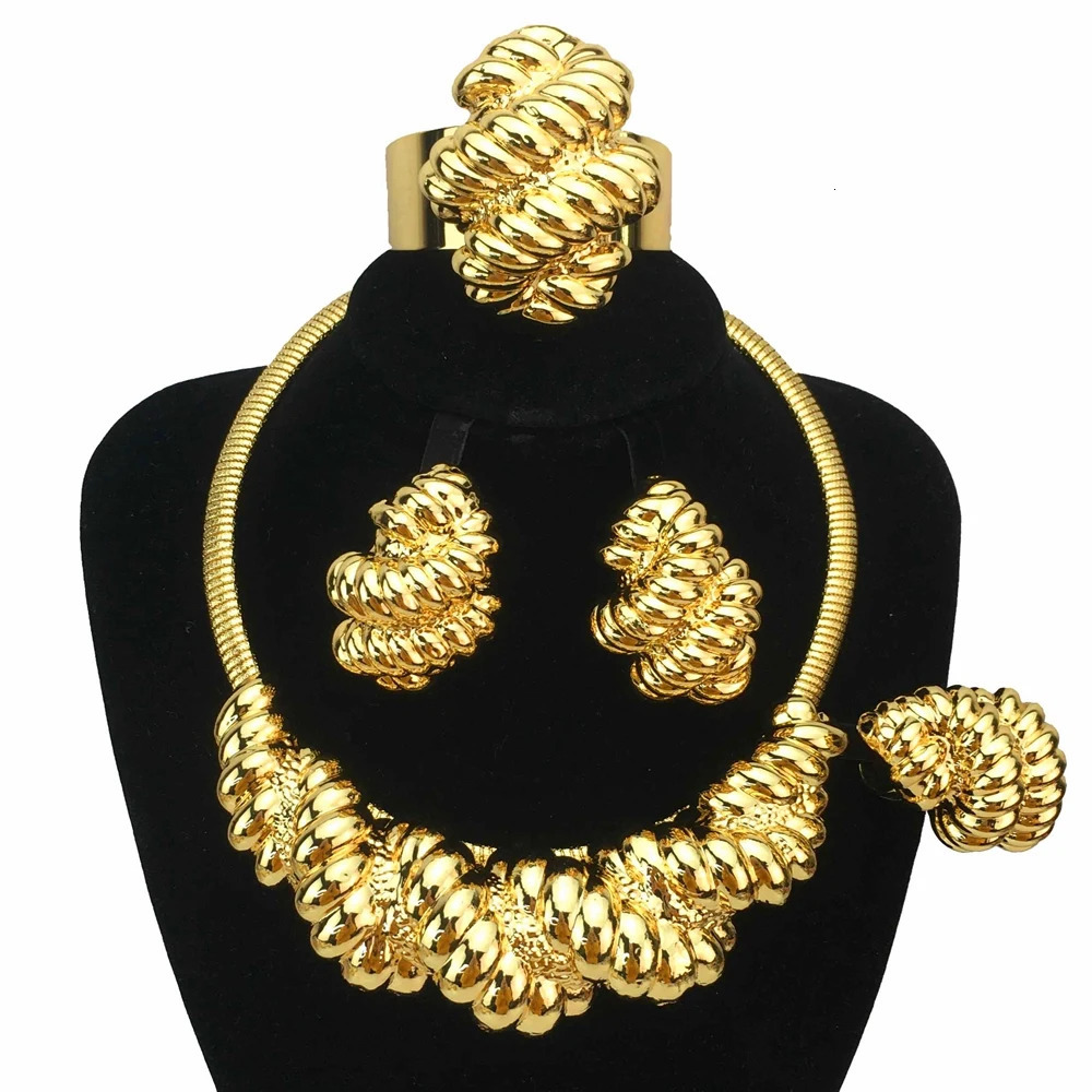 Selling Italian Gold Plated Jewelry Womens Wedding Party Banquet Big Pendant Light Weight Bold Jewelry Sets FHK17058 251016