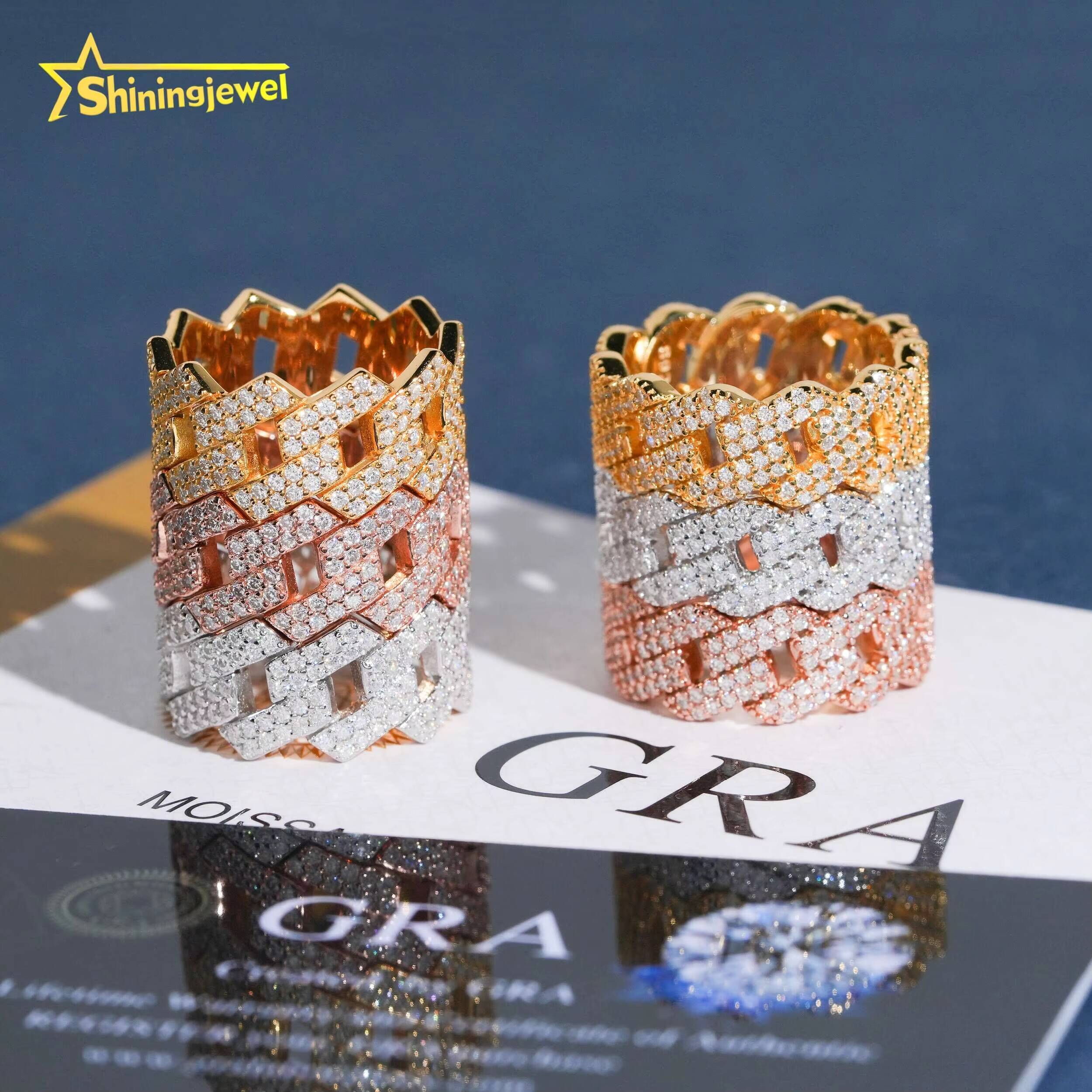 GRA Certificate Iced Out Hip Hop Style Men Ring 925 Sterling Silver VVS Moissanite Jewelry Custom 2Rows Diamond Cuban Rings