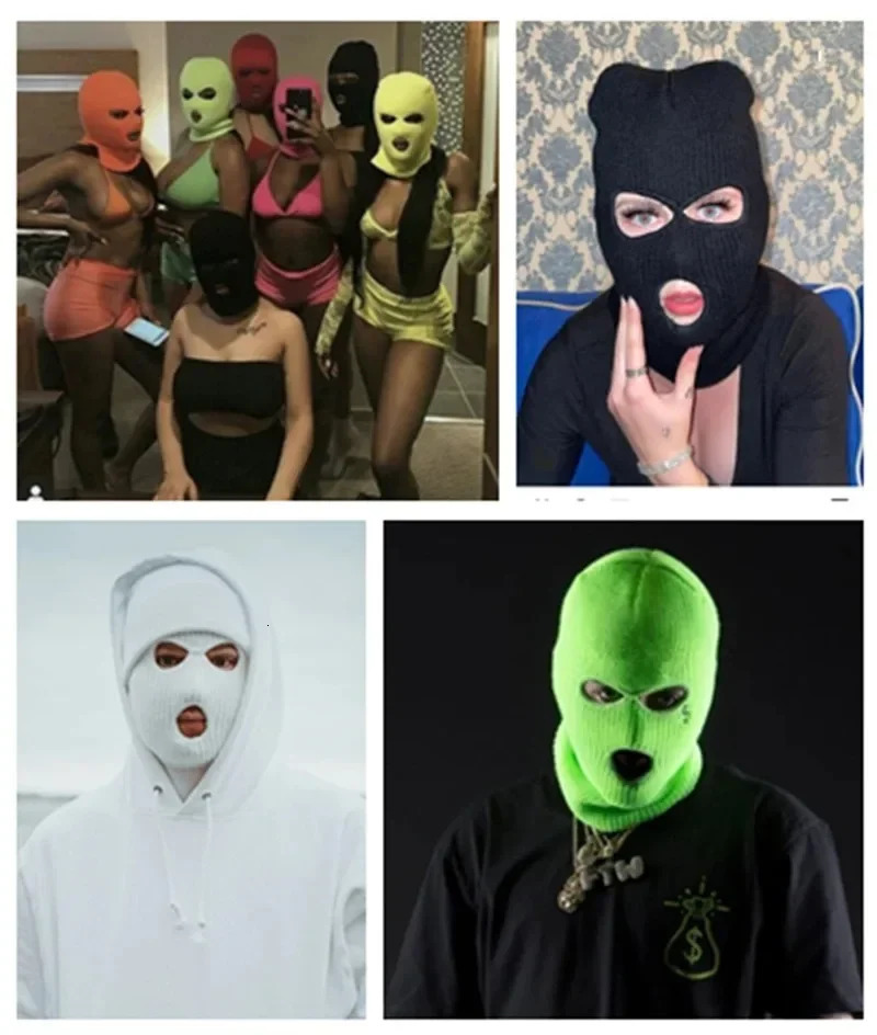 Unisex Balaclava Full Cover Style Ski Mask Hat 3 Holes Hat Tactical Windproof Ribbed Knit Beanie Cap 251014