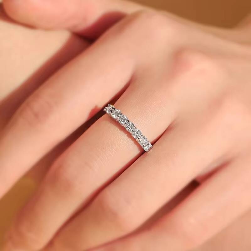 Full Diamond Eternity Moissanite Ring 14K White Gold 01CTW 3mm Infinity Ring Moissanite Engagement Ring for Women