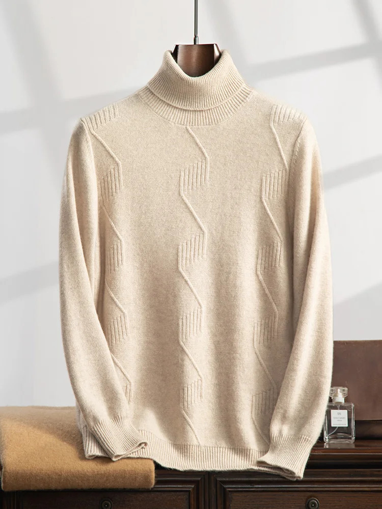 autumn and winter mens cashmere sweater solid color pullover high lapel loose versatile base 251015