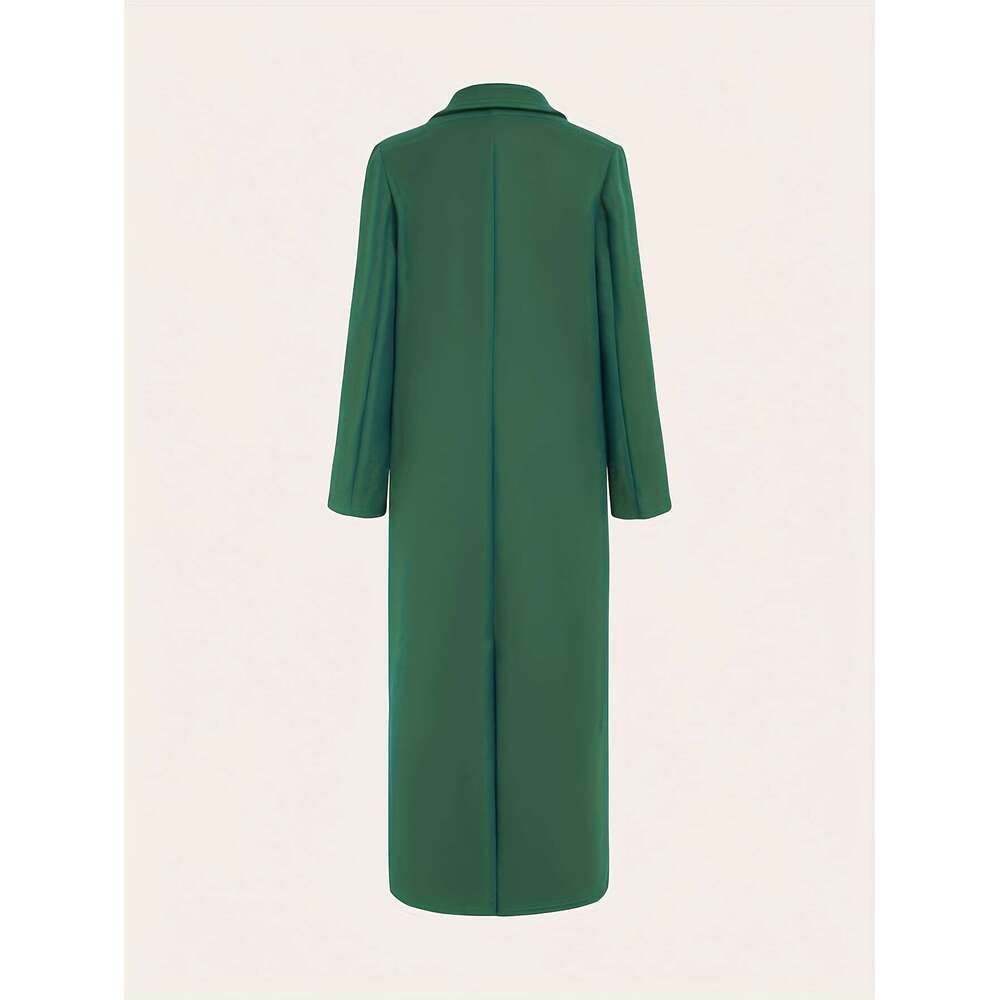 Women's Elegant Green Coat Long Formal & Professional Hine Washable Winter Trench With Structured H-Silhouette For Office, Parties, Everyday - So