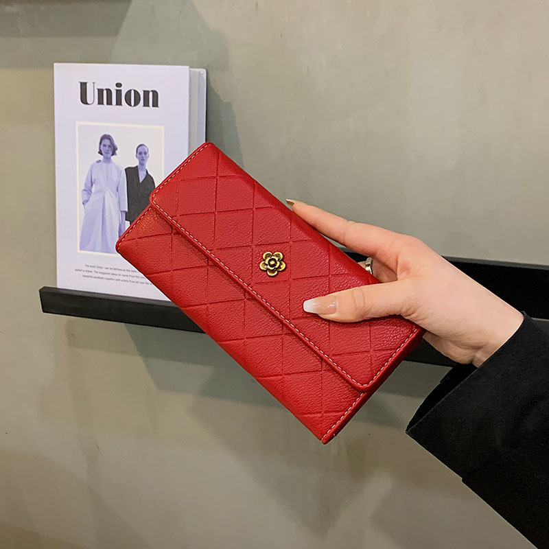 Luxury Brand Designer Bag Camellia Long Wallet For Women 2025 New Korean Style Simple Coin Purse Large Capacity 70% Off Fold Handheld Wallet For Women