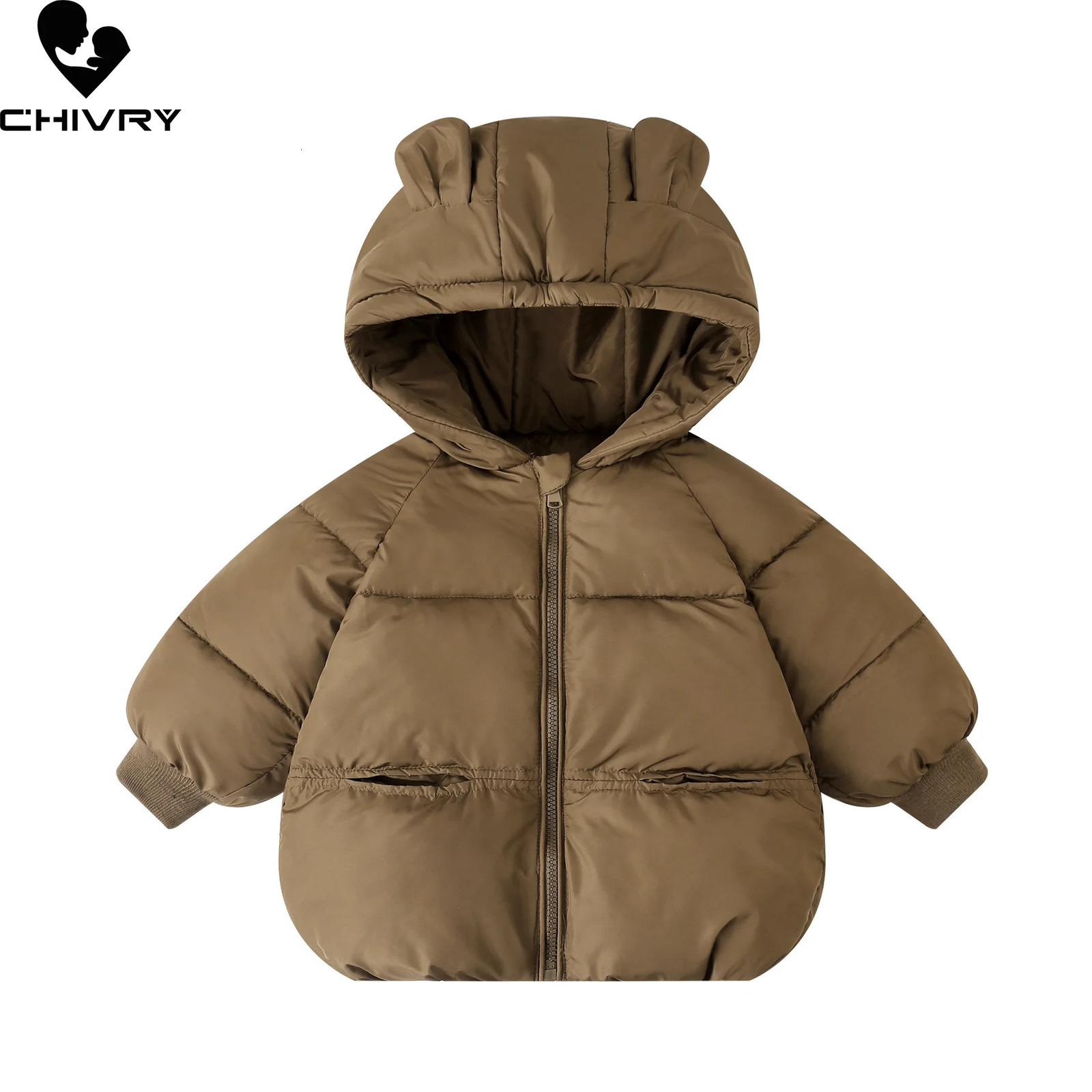 Baby Boys Girls Hooded Zipper Down Jackets Kids Casual Cottonpadded Solid Coat Childrens Autumn Winter Warm Outerwear 251017
