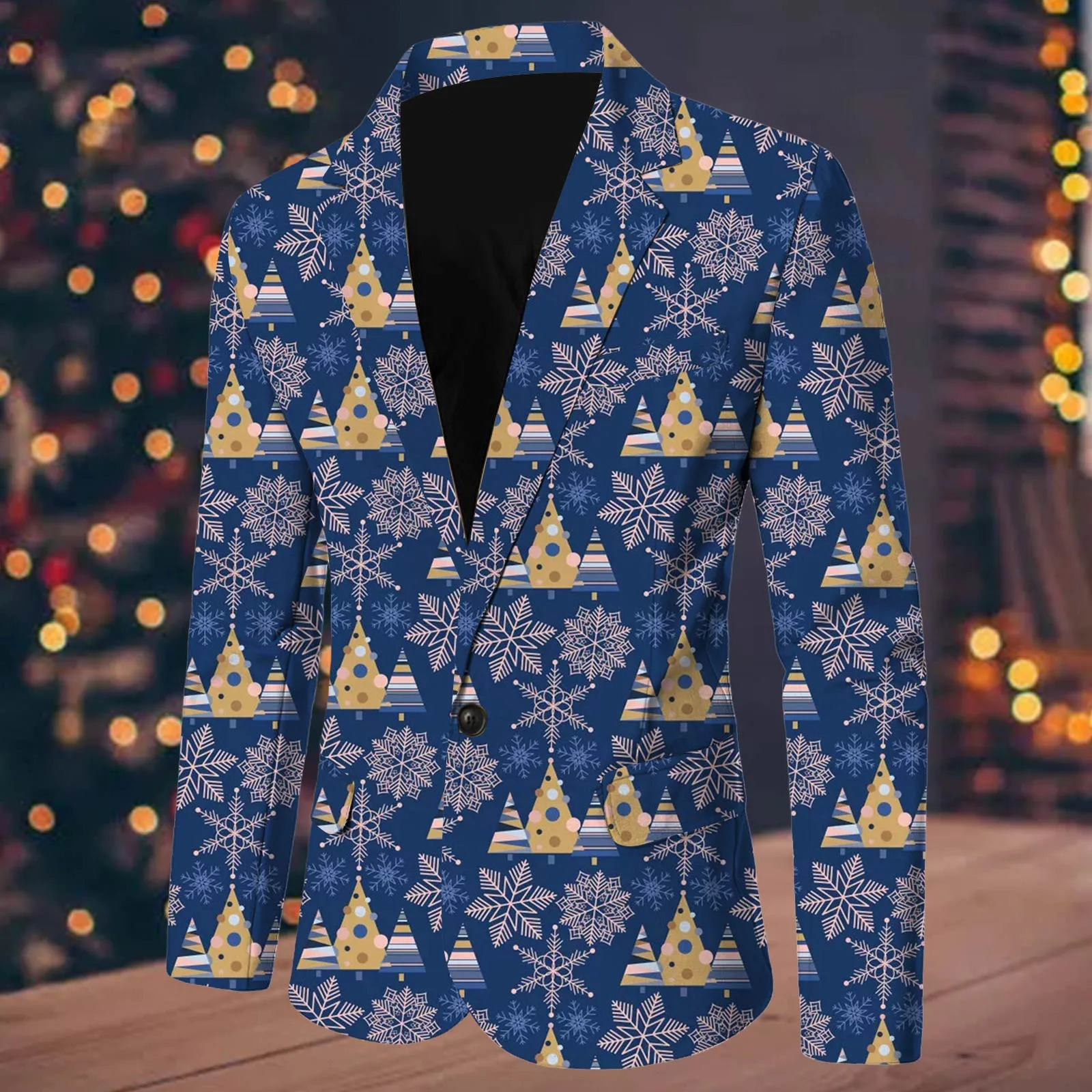 Men Suit Christmas Snowflake Santa Printed Pocket Lapel Button Suit Button Wedding Groom Stage Show Hosting Blazer Masculinos 251016