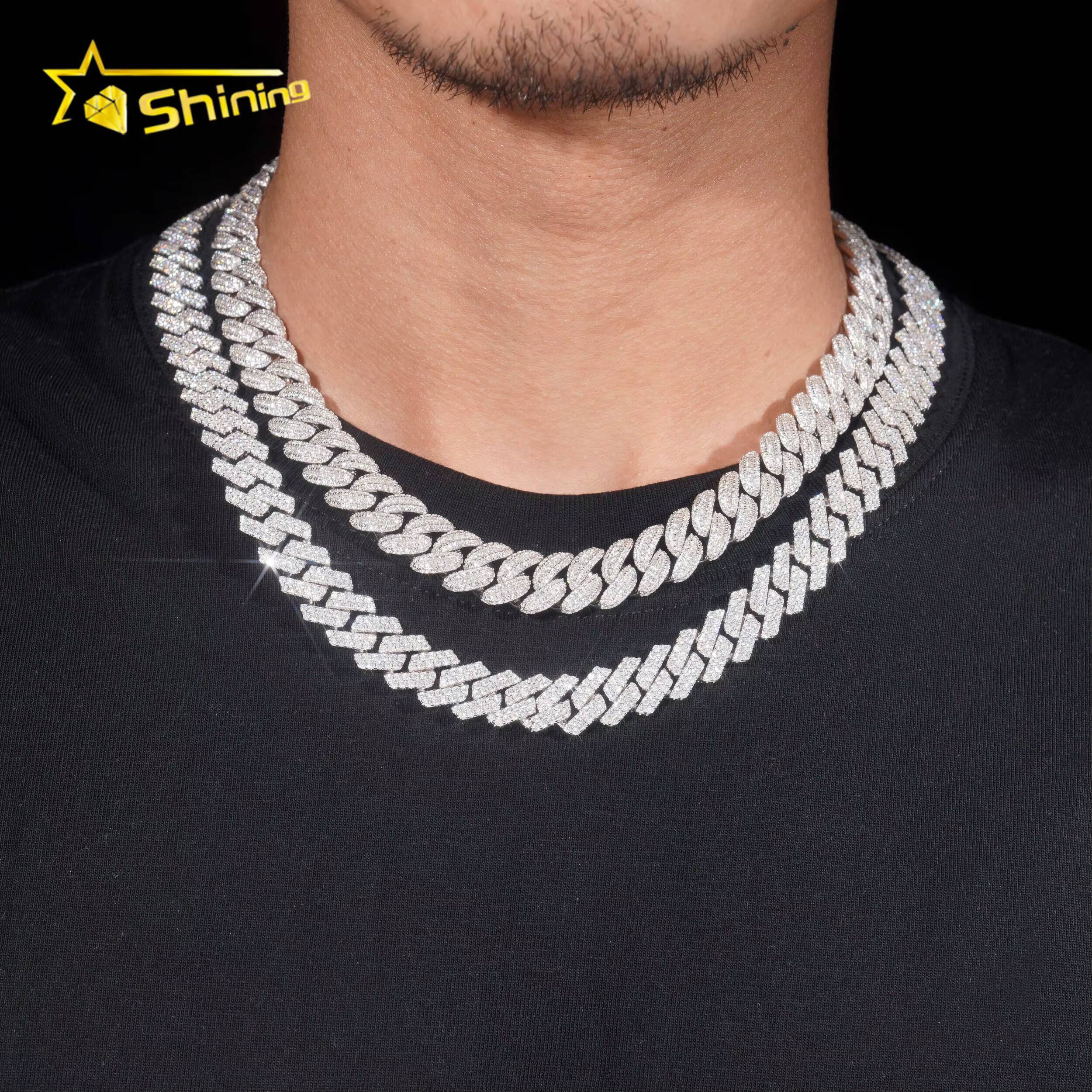 Promotion Sales RTS Hip Hop Jewelry 13mm Solid 925 Sterling Silver Men Necklace Iced Out VVS Moissanite Cuban Link Chain