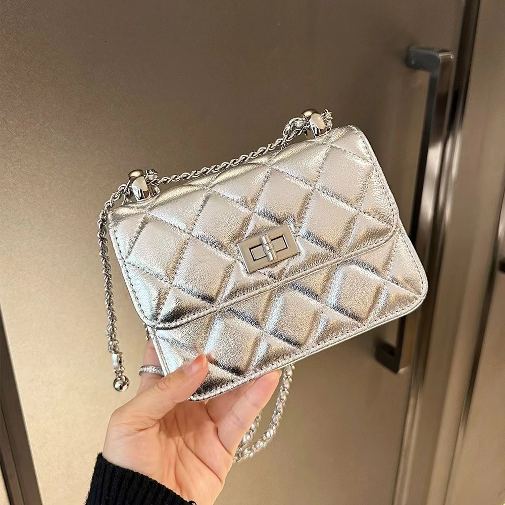 Luxury Brand Designer Bag Mini Silver Bag Women's 2025 New Trendy Fashion High-End Quilted Chain Bag Single Shoulder Crossbody Small Square Bag