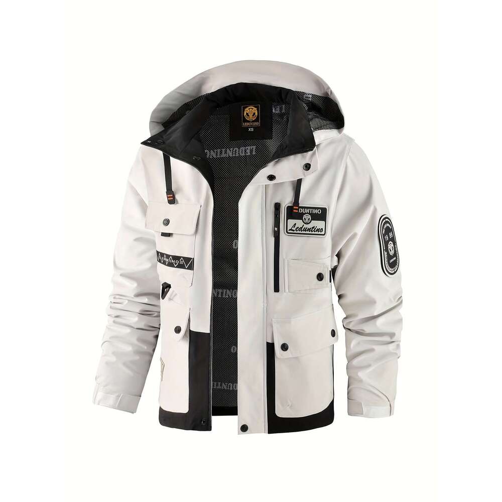 Spring Autumn New Hooded Thin Outdoor Warm Storm Casual Multi-Pocket Cargo Hat Detachable Zipper Men's Color Insertion Jacket