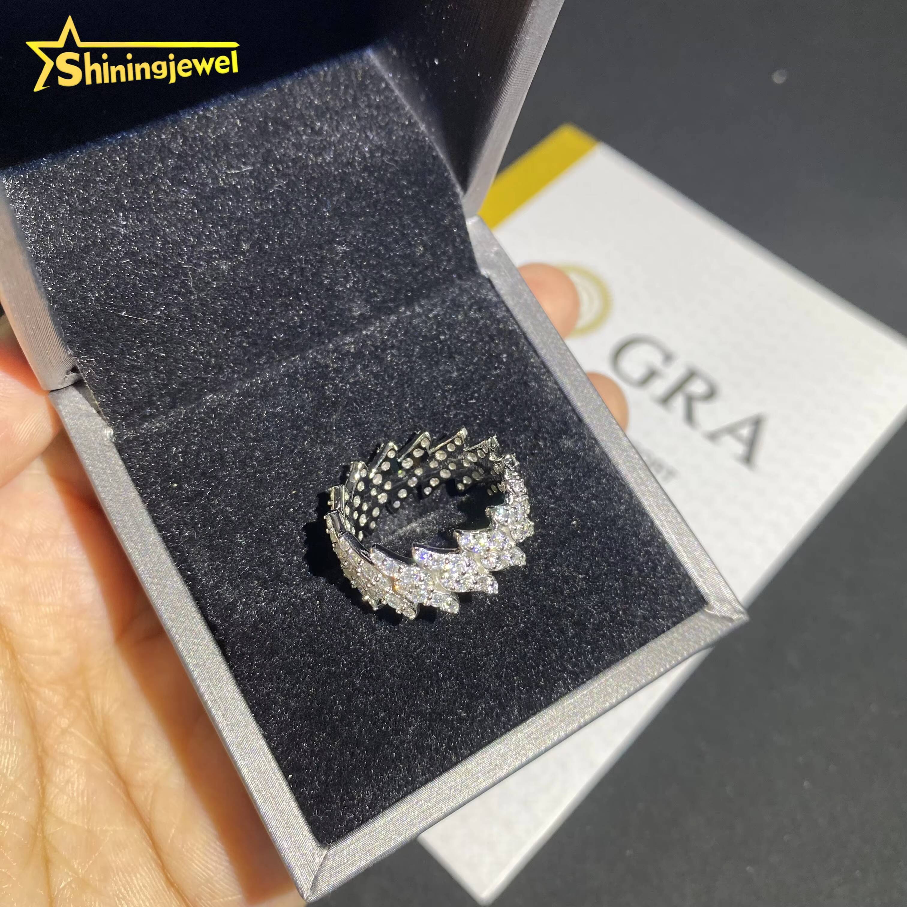 GRA Certificate Iced Out Hip Hop Men Jewelry Round Diamond Cuban Ring VVS Moissanite 925 Silver Ring for Men