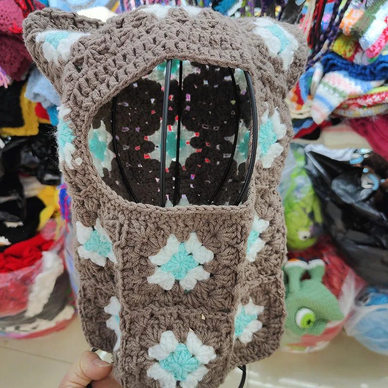 Handmade Beanie Hat Full Face Cover Hat Balaclava Hat Y2K Harajuku Punk Gothic Knitted Cap Winter Female Men Fashion Cold Hat 251014