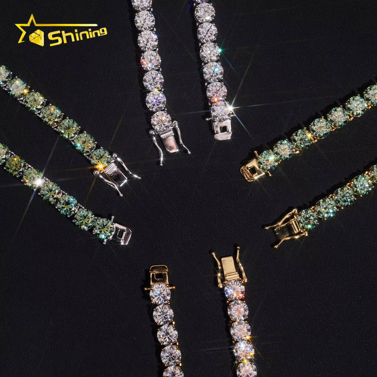 Ready to Ship 65mm Green Moissanite Necklace S925 Gold Plated Tennis Chain Fine Jewelry Wholesale Price