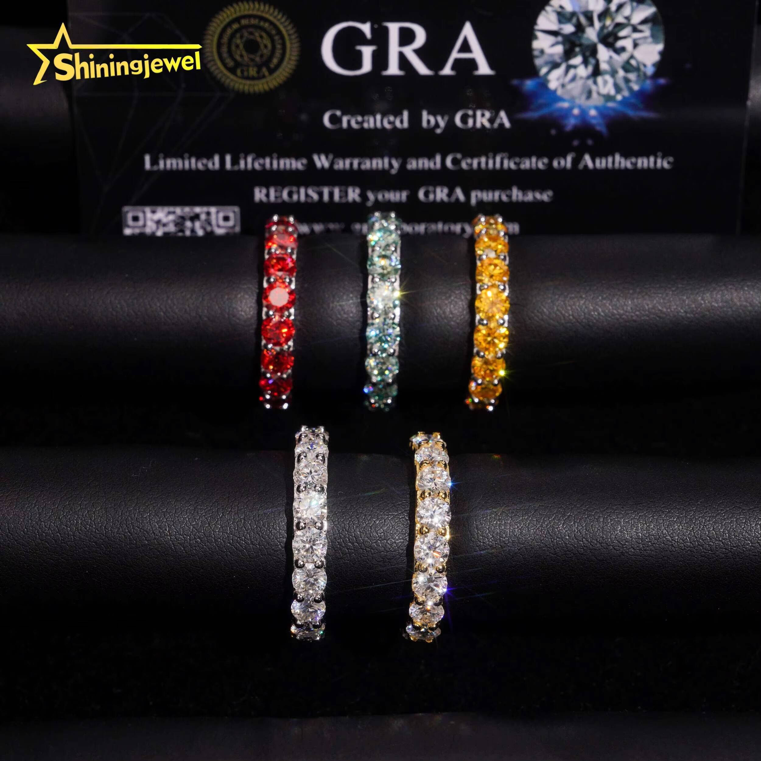 Hip Hop Jewelry 925 Silver 4mm Color Moissanite Ring Bands Iced Out High Quality Moissanite Eternity Ring Men Women