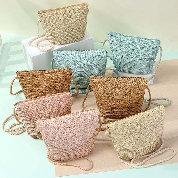 New cute girl straw bag, mobile phone, coin wallet, summer designer, beach new handmade woven hot selling trendy shell bag