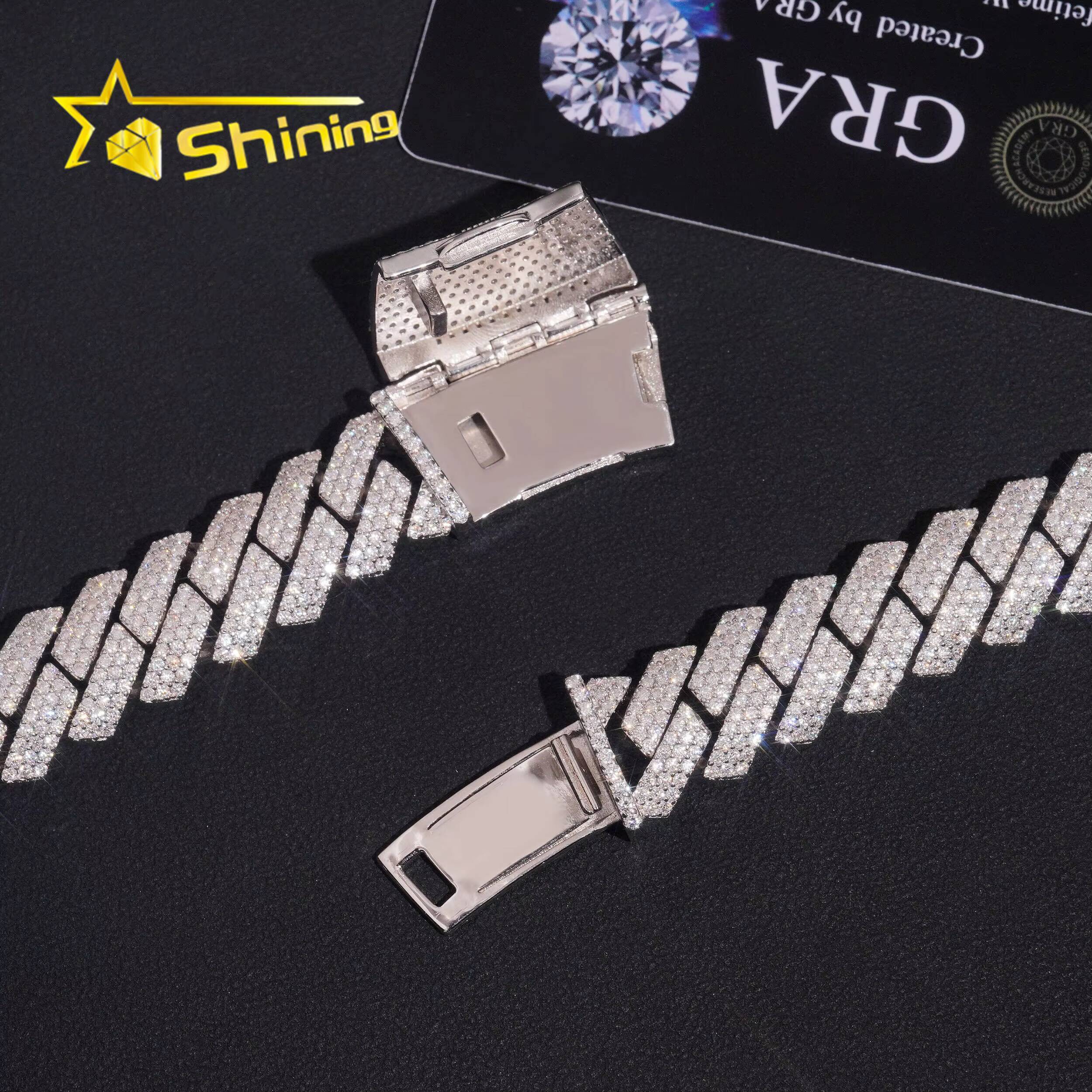 Promotion Hot Selling Hip Hop Jewelry 15mm Solid 925 Silver Bent Box Clasp Men Necklace Iced Out VVS Moissanite Cuban Link Chain