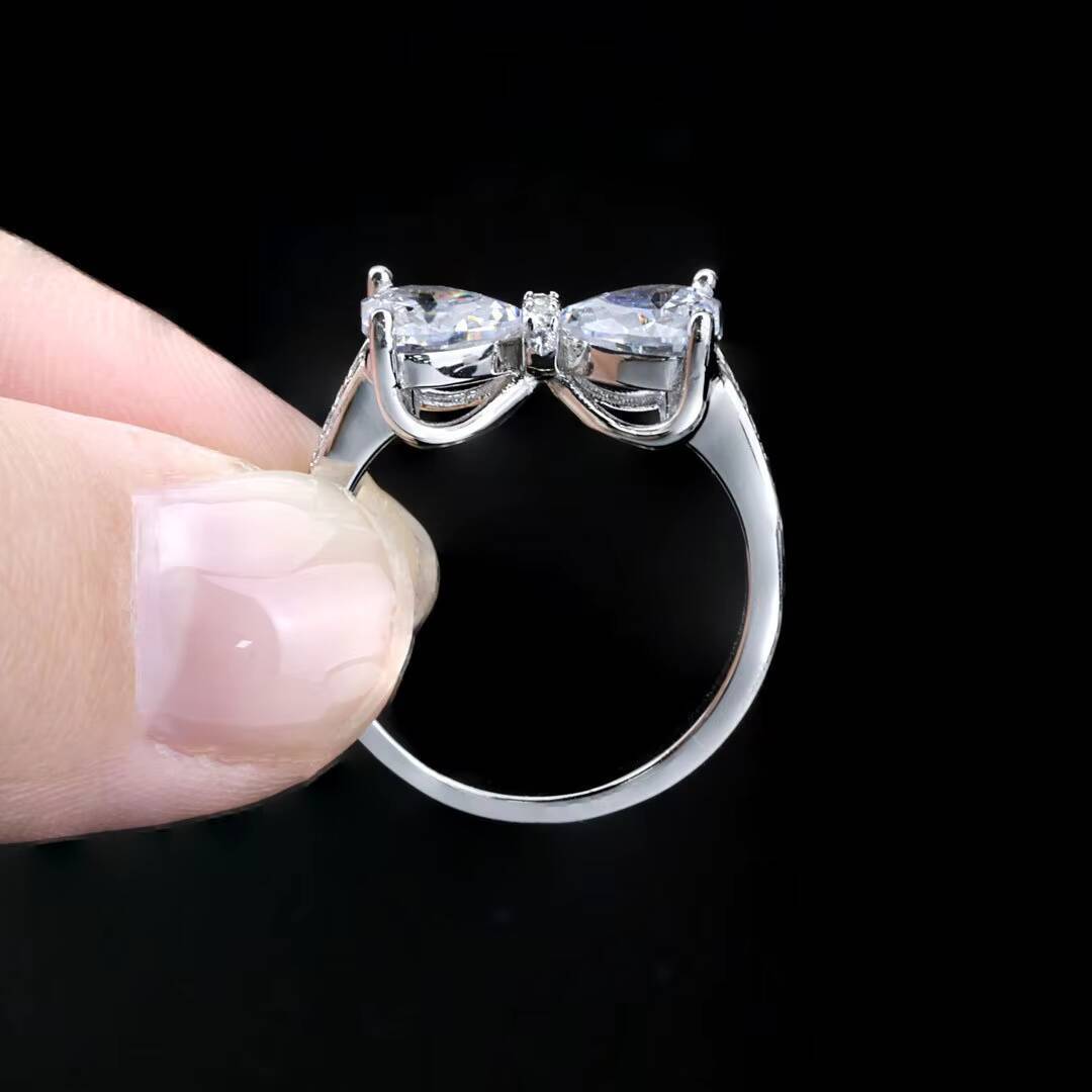 Fine 925 Sterling Silver Jewelry Moissanite Bow Ring for Fancy Bride Ceremony Party Nice Moissanite Wedding Rings for Woman