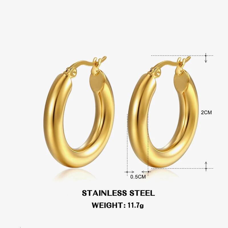 Earrings For Women Classic Fashion Smooth Round Hoop Stainless Steel 5mm Thick Ear Buckle Earrings Circle Vintage Jewelry