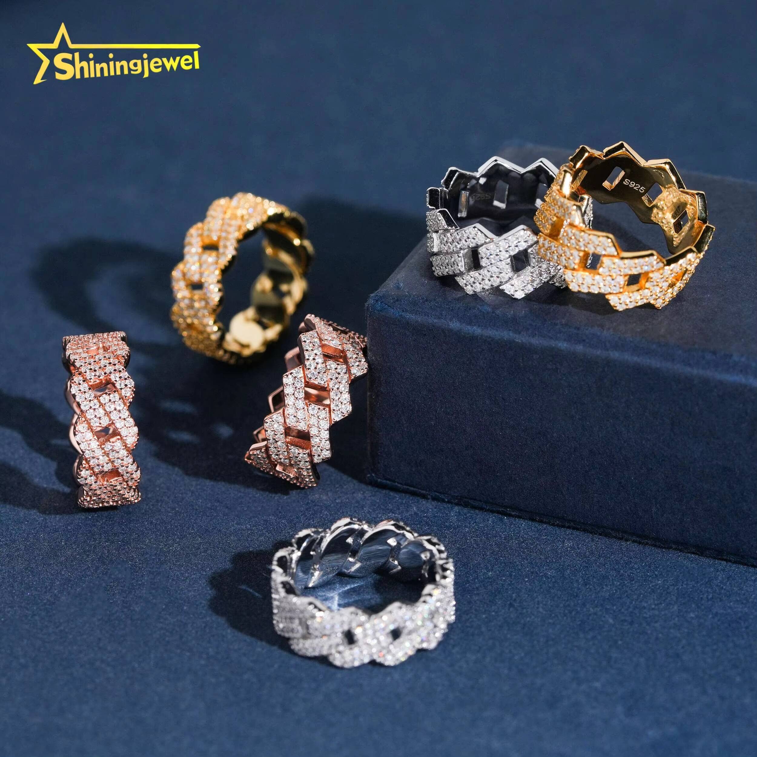 GRA Certificate Iced Out Hip Hop Style Men Ring 925 Sterling Silver VVS Moissanite Jewelry Custom 2Rows Diamond Cuban Rings